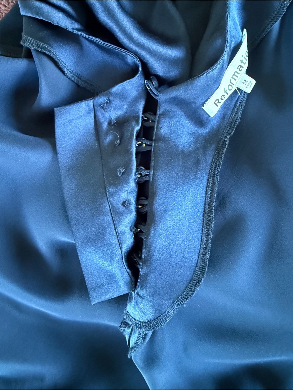 Reformation Navy Blue Satin Backless Gown - Picture 14 of 15